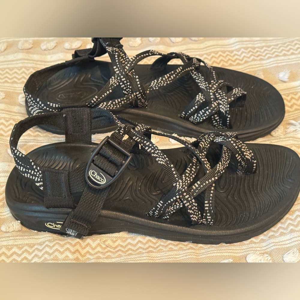 Chaco Black and White Adventure Sandals